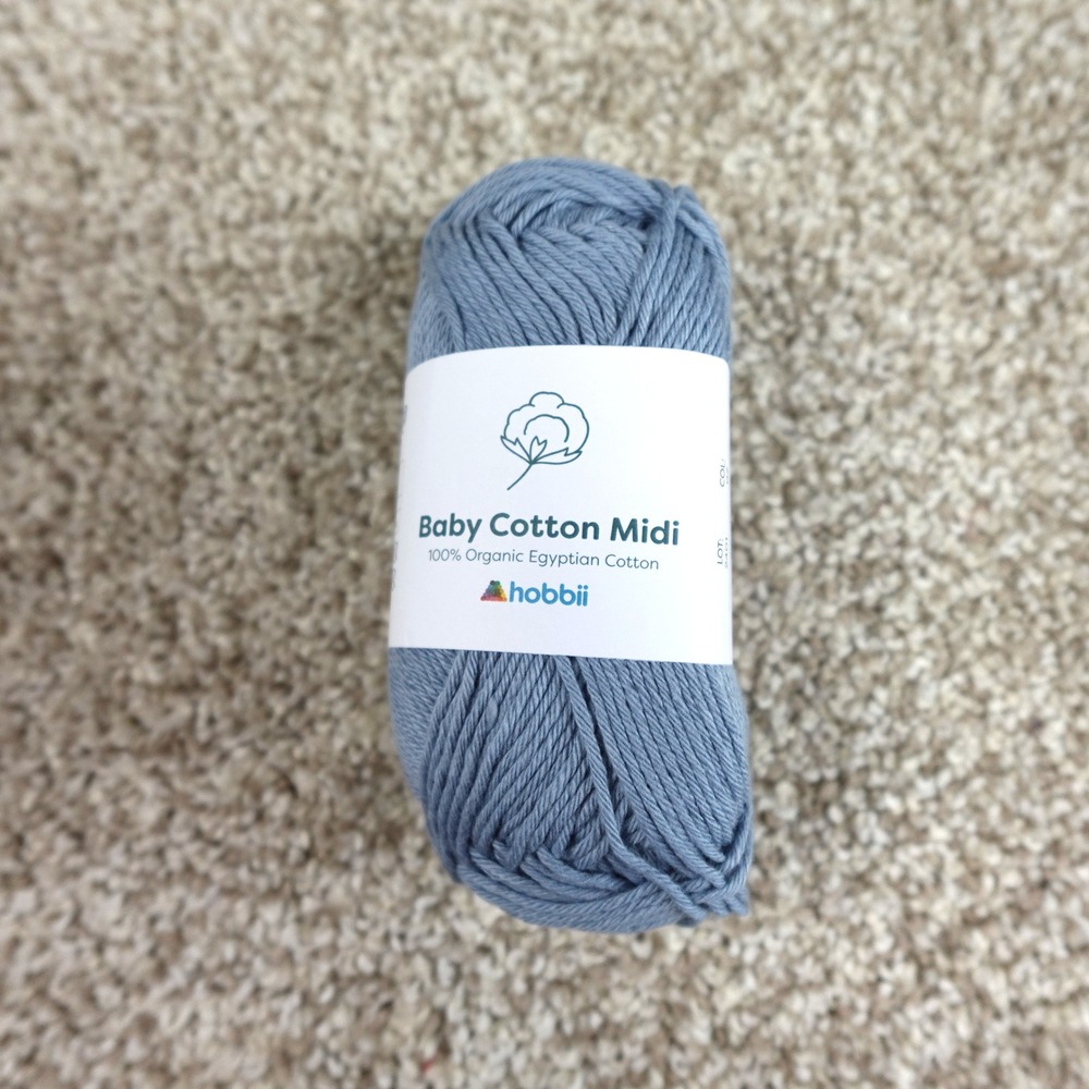Hobbii Baby Cotton Midi Yarn 100% Organic Egyptian Cotton Color 07 Blue 50g